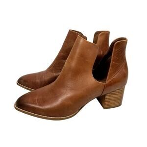 DELTAN Leather Cutout Ankle Boots Cognac Brown Pointed Toe Block Heel Size 10M
